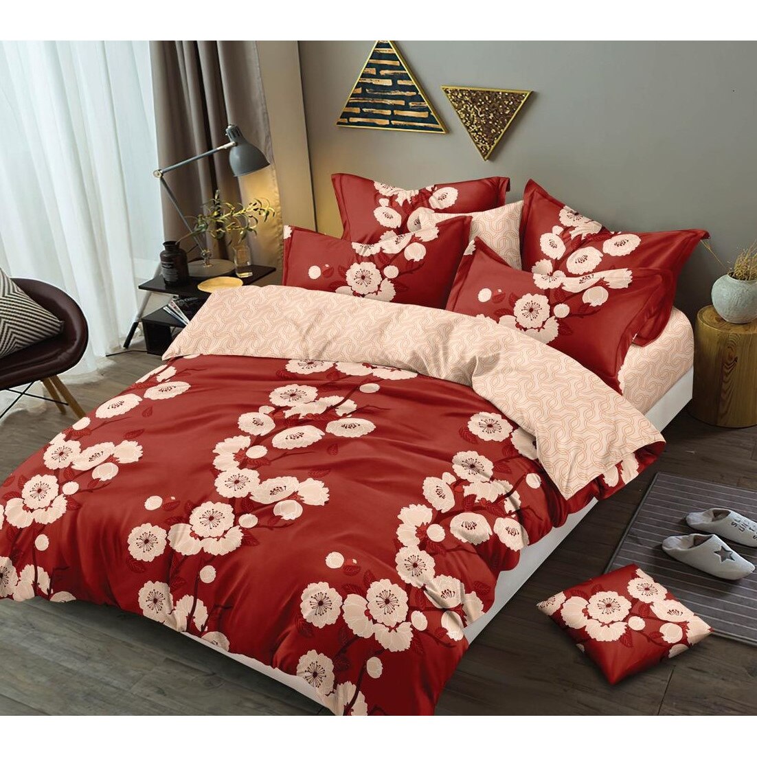 Set 6 piese, Lenjerie de pat dublu din bumbac FINET - LFP56