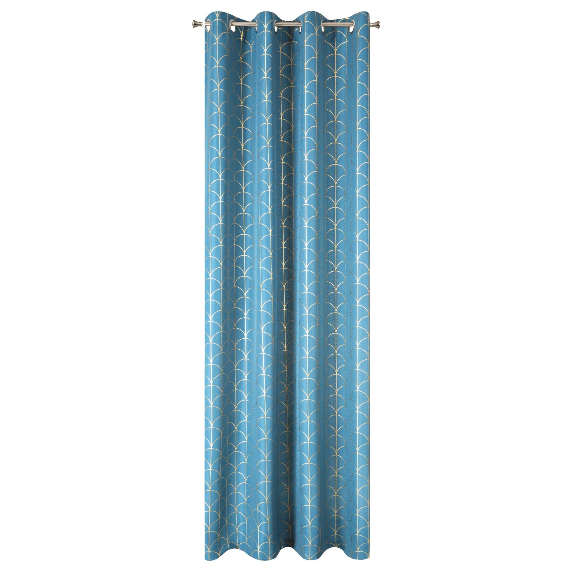 Perdea decorativa cu inele metalice, CANDIE 140x250 cm, Eurofirany, Albastru / Auriu