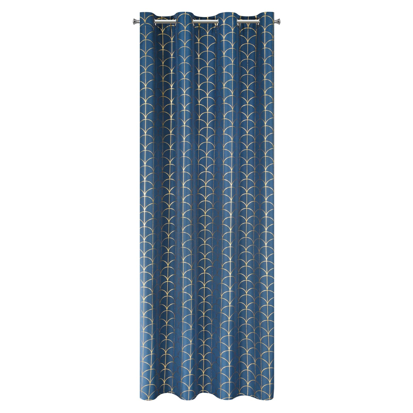 Perdea decorativa cu inele metalice, CANDIE 140x250 cm, Eurofirany, Albastru inchis / Auriu
