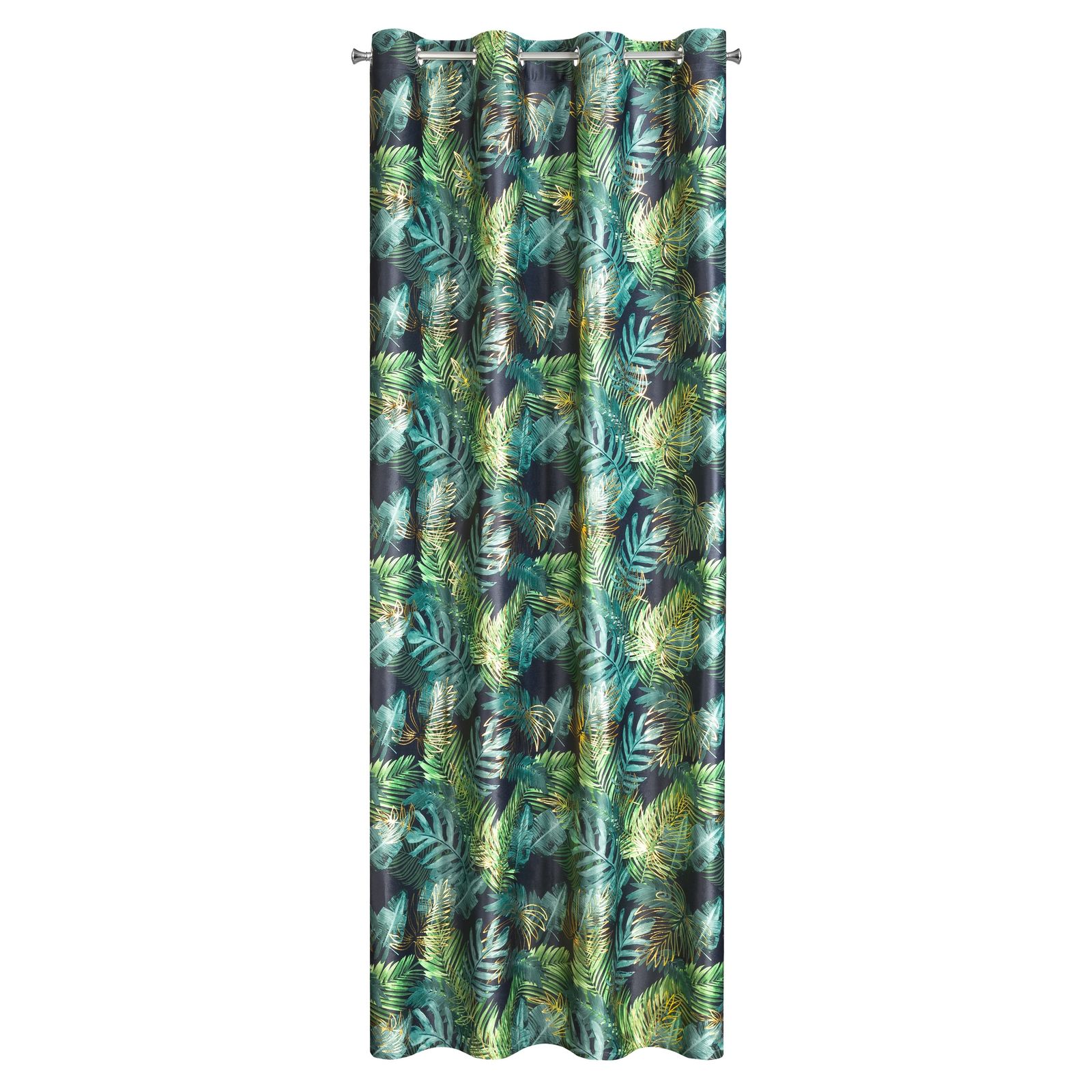 ZaPerdea decorativa cu inele metalice, DAVOZ 140x250 cm, Eurofirany, Negru, Verde