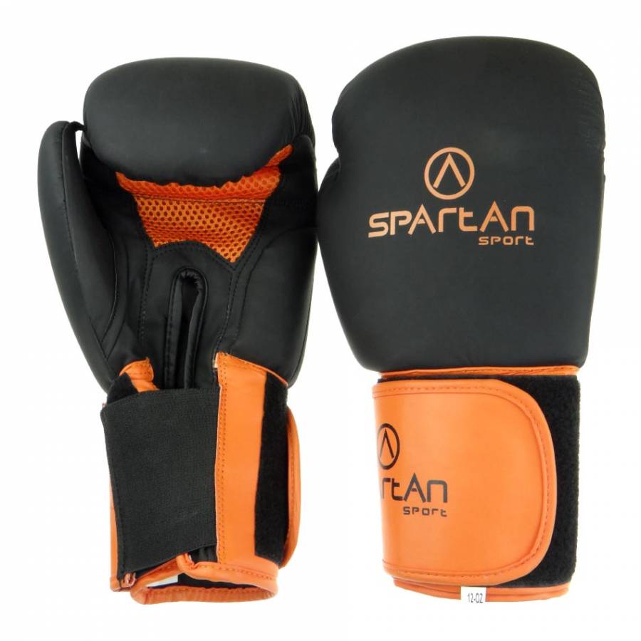 Manusi box, SPARTAN, piele, prindere scai, negru/portocaliu, marimea 12 oz