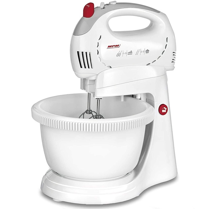 Миксер с купа MPM MMR-17Z, ротационен, 300W, 2.4l, 5 степени на скорост, TURBO функция, бял