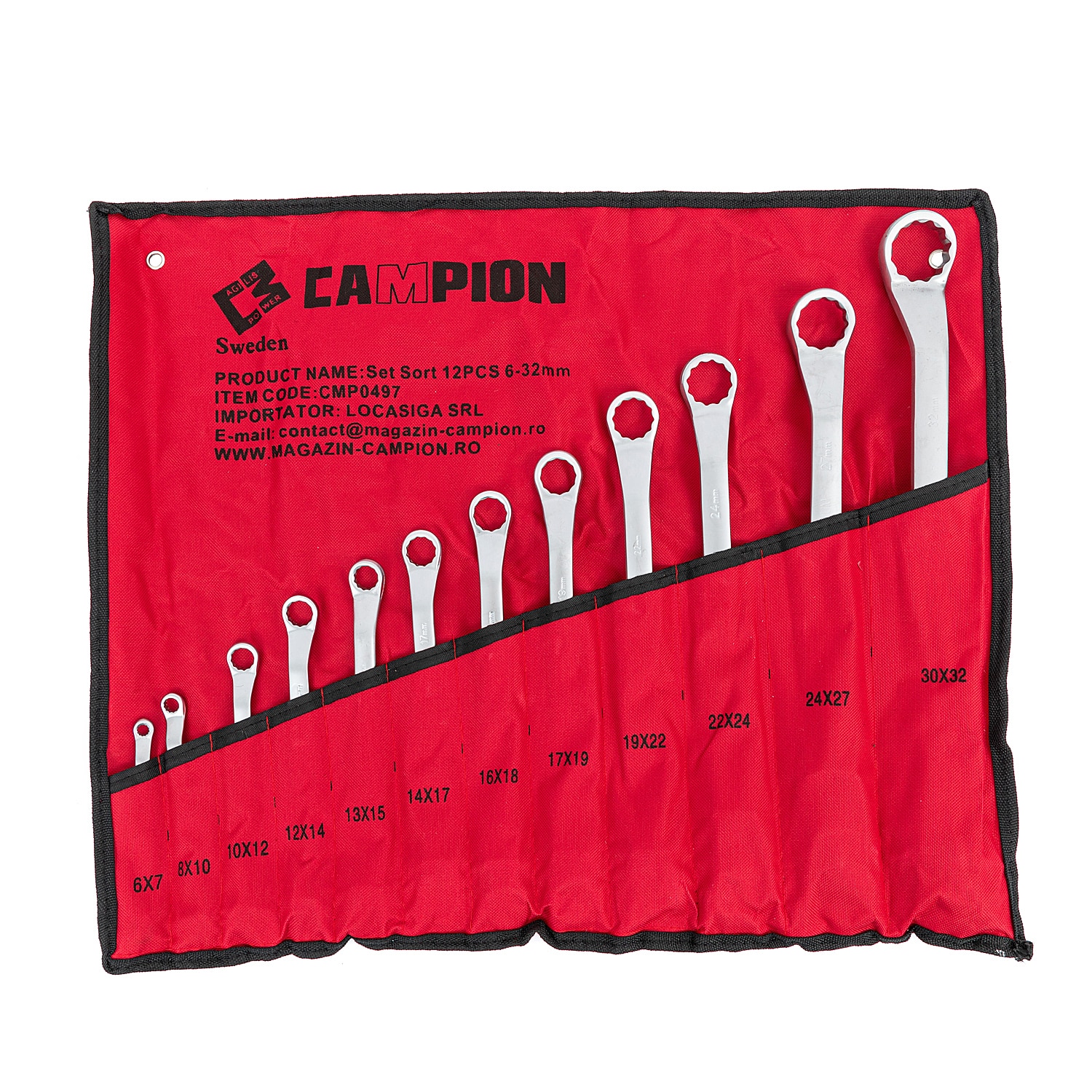 Set Sort de Chei Campion, 6-36, 12 PCS, Inelare cu Cot, Chrome Vanadium