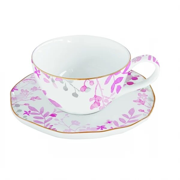 Ceasca cu farfurie - Paradise Pink, Portelan, 250 ml, Roz