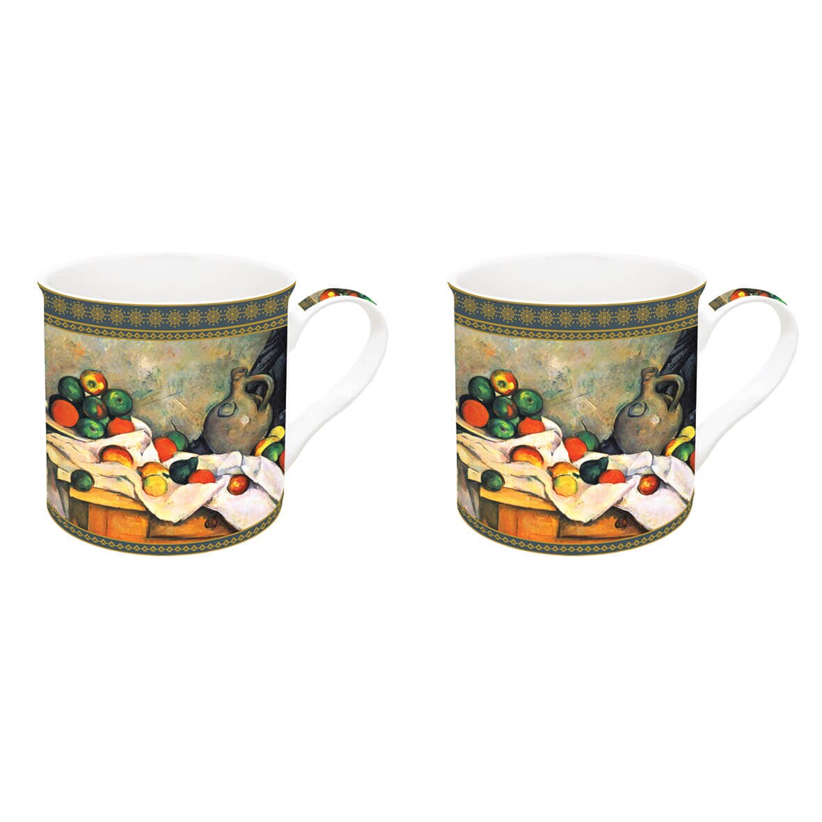 Set 2 cani - Still Life, Drapery, Jug And Fruits, Portelan, 300 ml, Verde