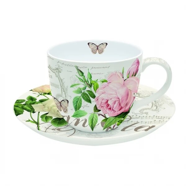 Ceasca cu farfurie - Jardin Botanique, Portelan, 200 ml, Roz