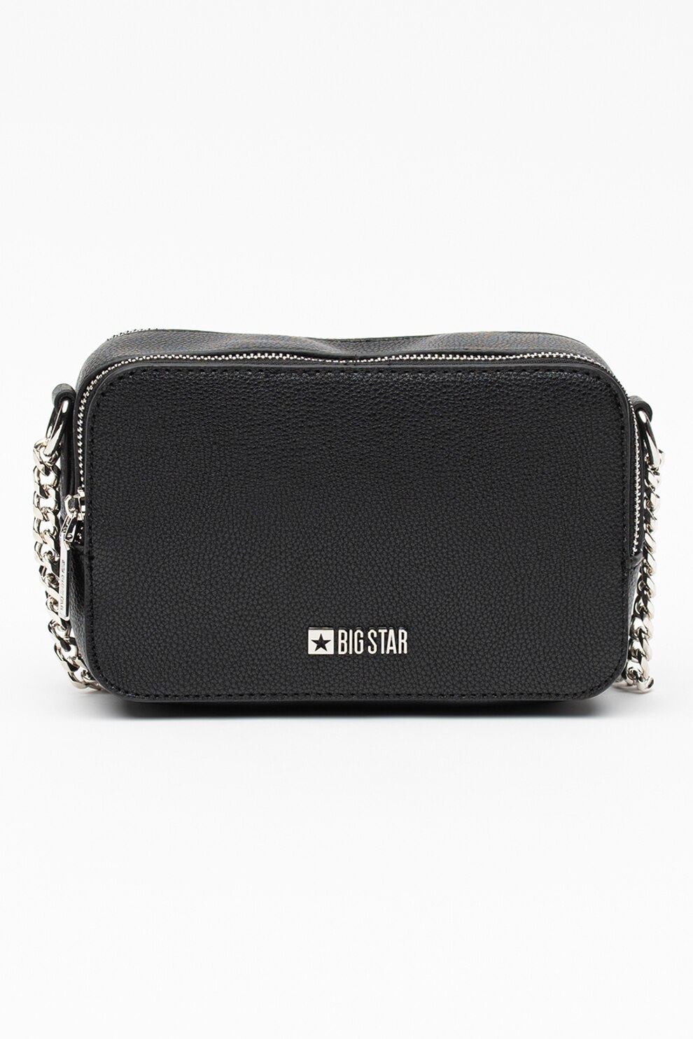 Big Star, Geanta crossbody din piele ecologica cu aplicatie logo metalica, Negru