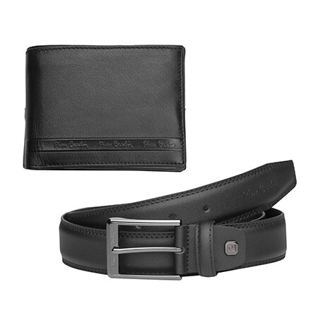 Set de curea 120cm si portofel, Pierre Cardin, PCL045V3, Piele naturala, Negru