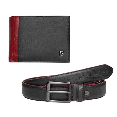 Set de curea 125cm si portofel, Pierre Cardin, PCL045Y4, Piele naturala, Negru