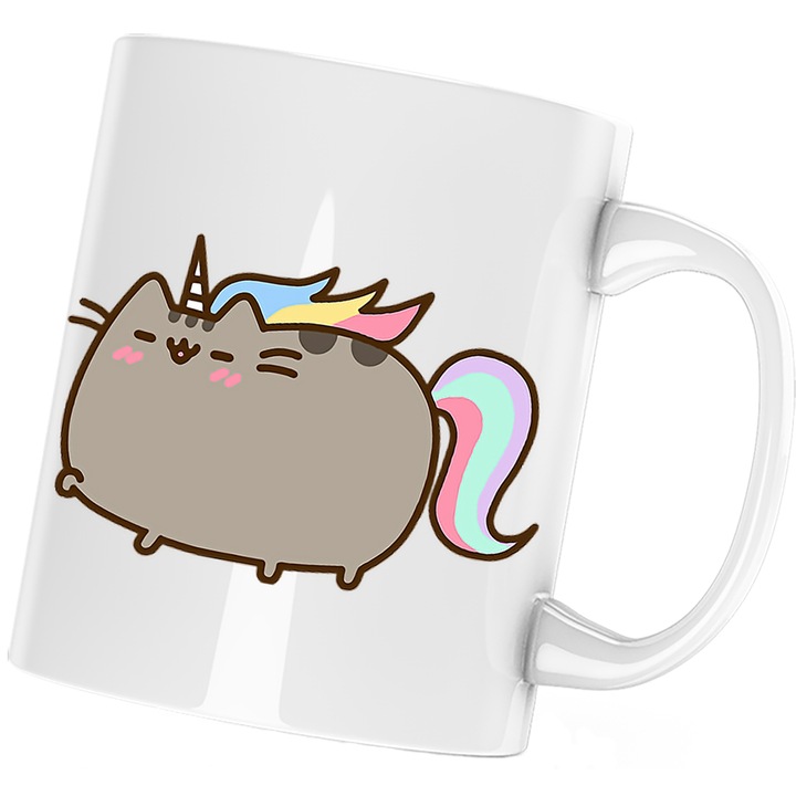 Cana Pusheen Cat Plush Unicorn Pisica Dragobete Gift, alba, 330 ml