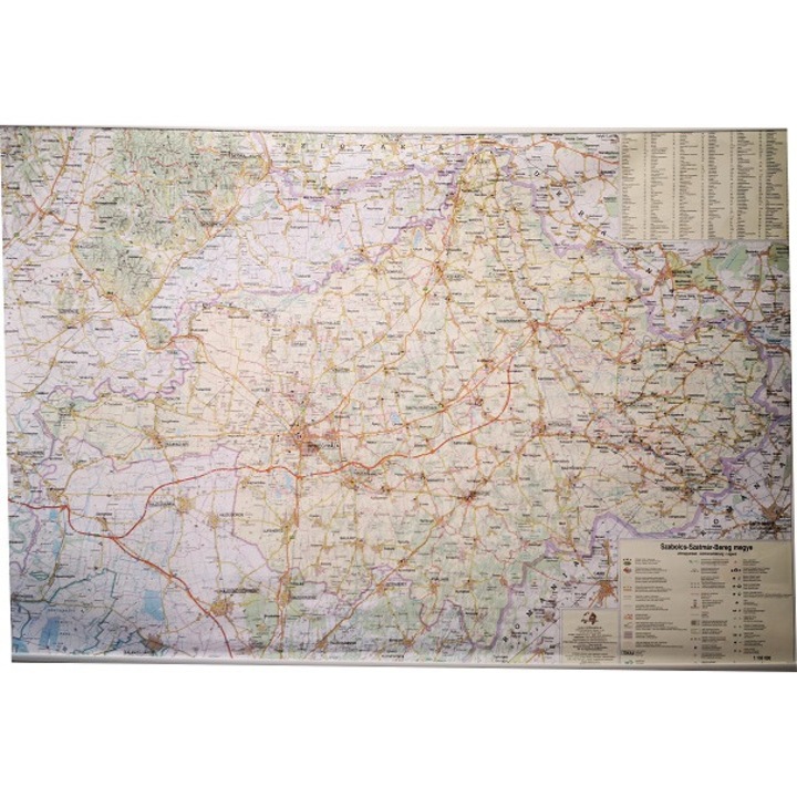 Szabolcs-Szatmár-Bereg megye falitérkép, műanyag léces, papír (98 cm x 70 cm) - (2014)