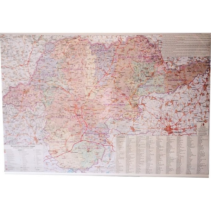 Borsod-Abaúj-Zemplén megye járásai falitérkép, műanyag léccel, papír (98 cm x 70 cm) - (2017)