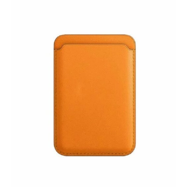 Калъф Flippy MagSafe, Тип за карти, Кожен, Съвместим с Apple iPhone 12/12 Mini/12 Pro/12 Pro Max, Оранжев