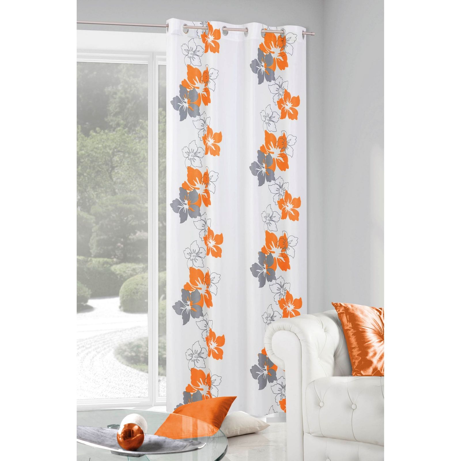 Perdea decorativa cu inele metalice, GLORY 140x250 cm, Eurofirany, Alb / Portocaliu