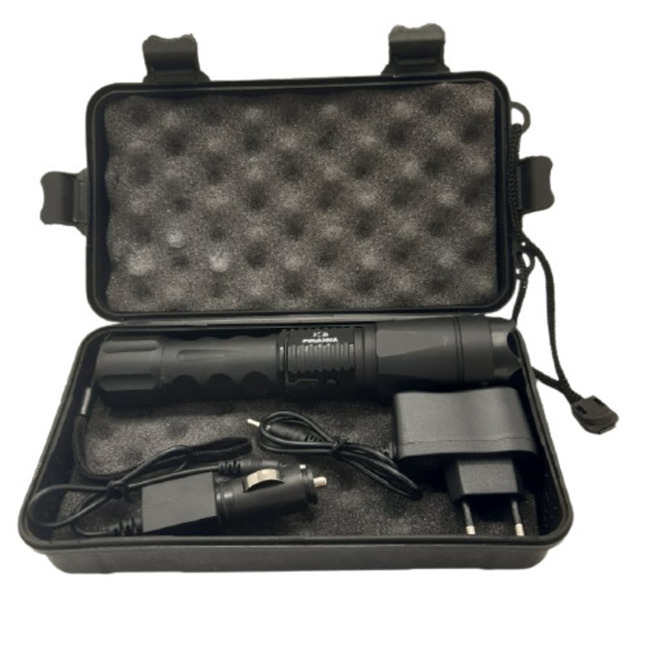 Electrosoc Self Defance cu lanterna, full metal, Piranha, 3.800.000 v