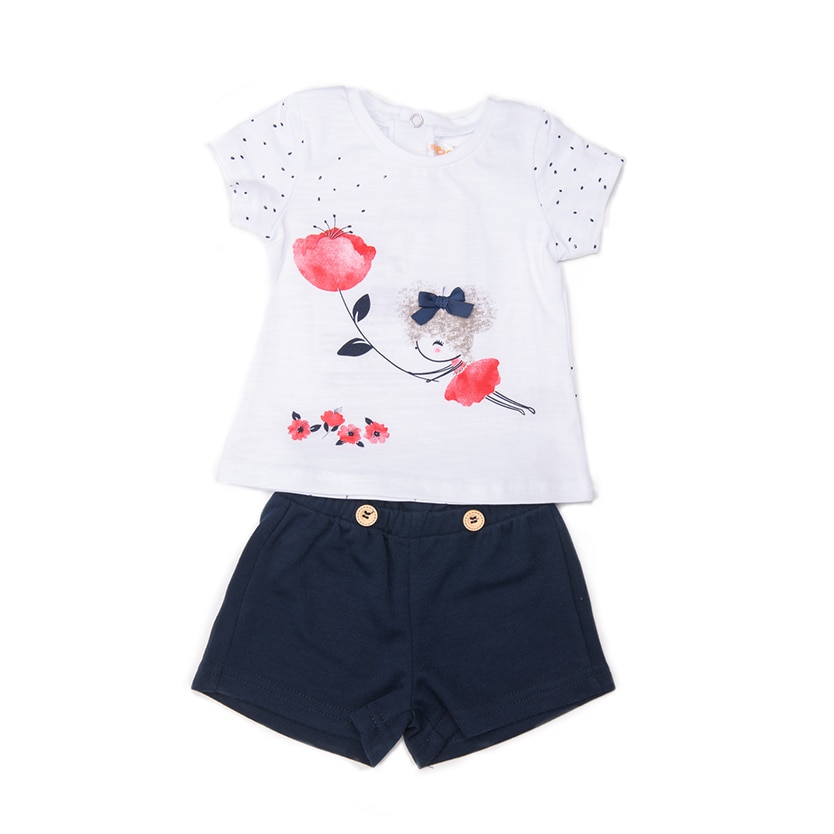 Compleu fete Babybol, rochie, colant si bandana, bumbac, Alb/Navy