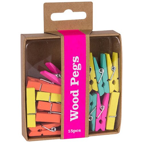 Clipsuri din lemn APLI diverse culori 15 buc/um