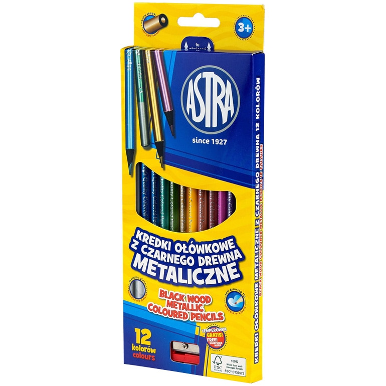 Creioane colorate Astra rotunde 12cul metalice+ascutitoare