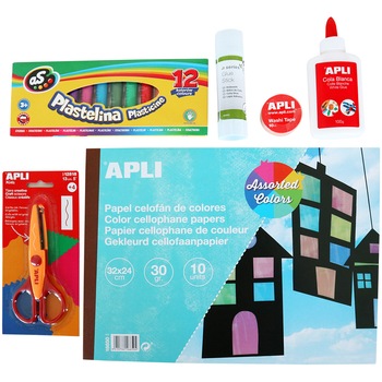 Pachet coloriaj kraft Apli contine lipici solid, foarfeca creativa, lipici lichid, hartie pentru decupat, banda adezivadecorativa, plastilina Pachet coloriaj kraft Apli contine lipici solid, foarfeca creativa, lipici lichid, hartie pentru decupat, banda adezivadecorativa, plastilina