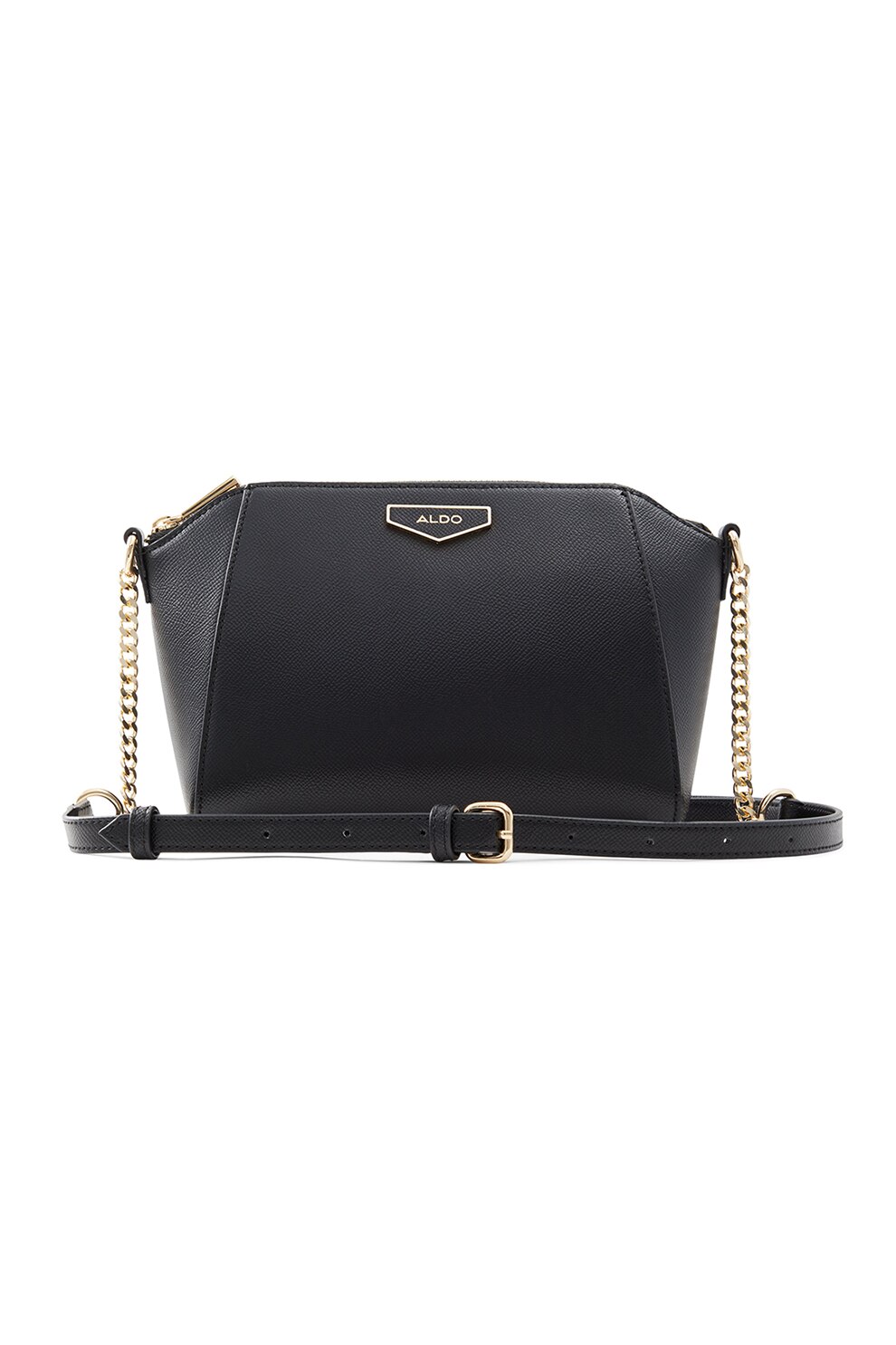 Aldo, Geanta crossbody de piele ecologica cu aplicatie logo metalica Baema, Negru