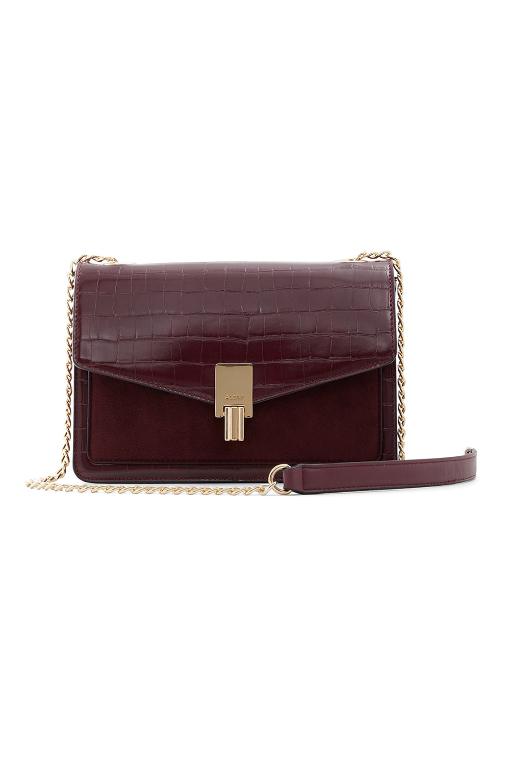 Aldo, Geanta crossbody din piele ecologica cu aspect de piele de crocodil Gorlle, Violet tyrian