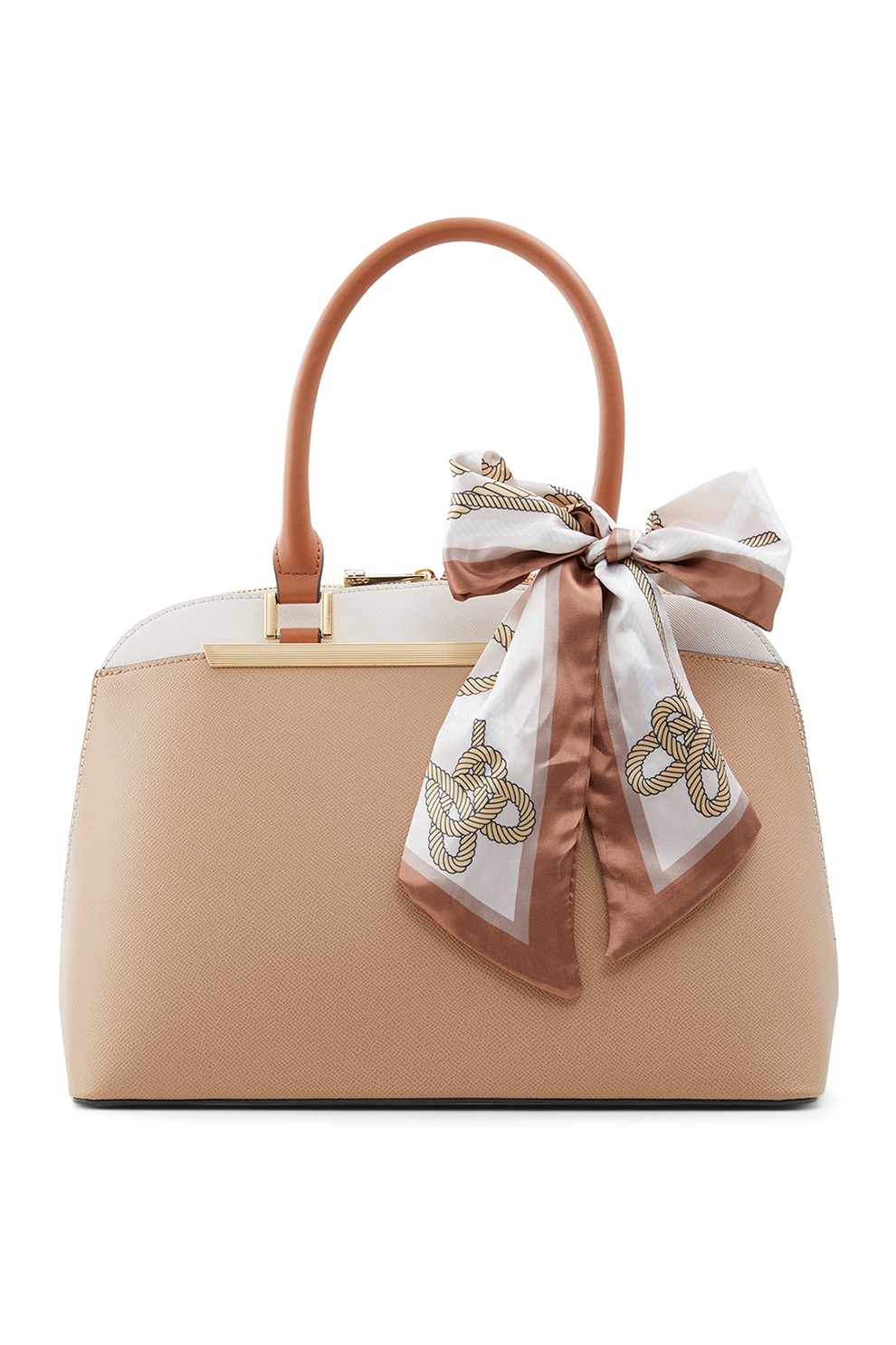 Aldo, Geanta bowler cu esarfa Mandoline, Bej/Crem