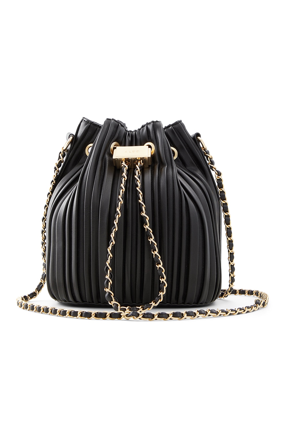 Aldo, Geanta bucket din piele ecologica cu model plisat Muddal, Negru/Print