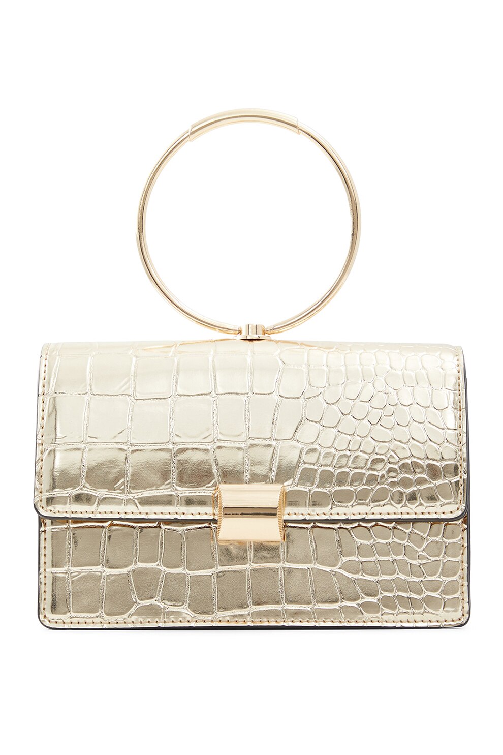 Aldo, Geanta crossbody din piele ecologica cu aspect de piele de crocodil Olerrasean, Auriu deschis