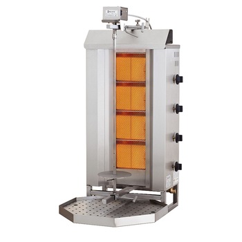 Aparat kebap shaorma profesional cu 4 arzatoare, motor sus, alimentare gaz Aparat kebap shaorma profesional cu 4 arzatoare, motor sus, alimentare gaz