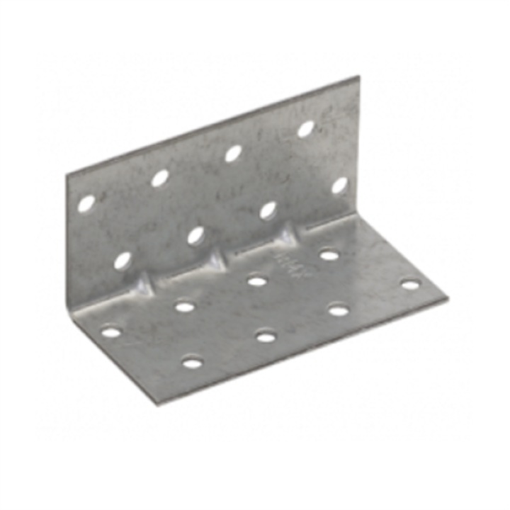Sarokösszekötő lemez 40x40x80/1,5 mm, perforált, erősített, horganyzott