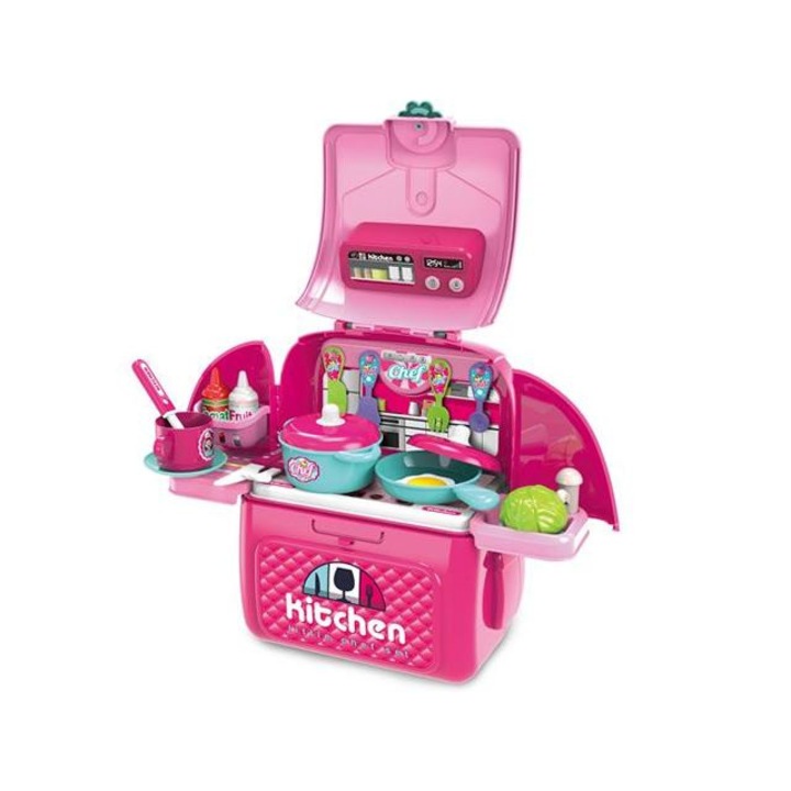 Pink hordozható 2az1-ben játékkonyha szett hátizsákban