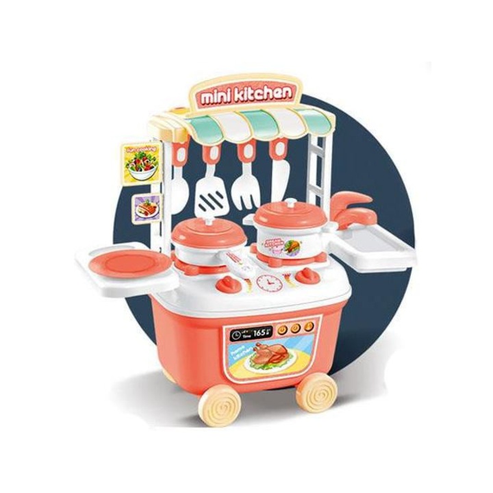 Gurulós mini konyha szett barack színben