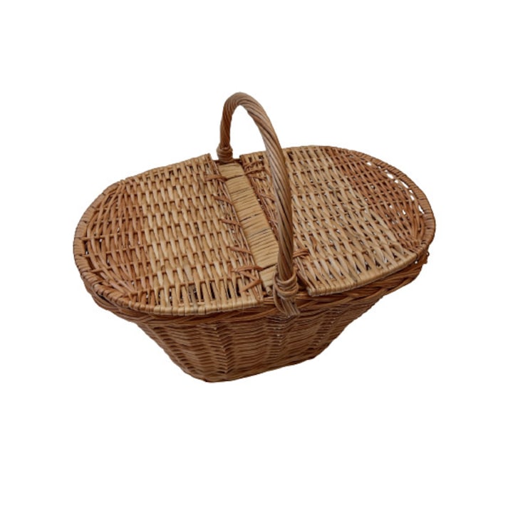 Cos picnic din rachita traditional cu capac, oval, 47x41x30