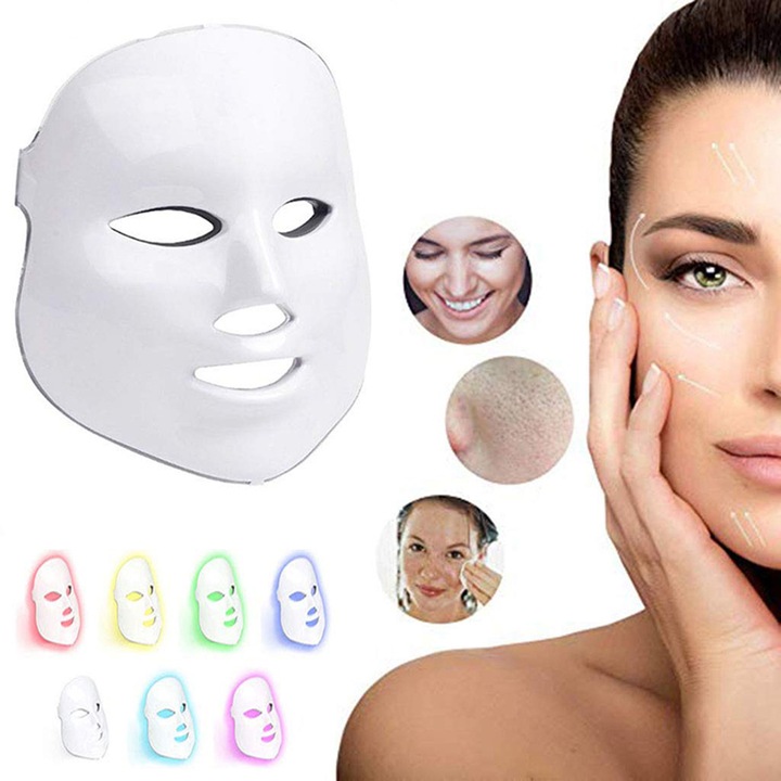 Masca faciala cu led tratament afectiuni ten, acnee, pete, riduri, grasime, 7 in 1
