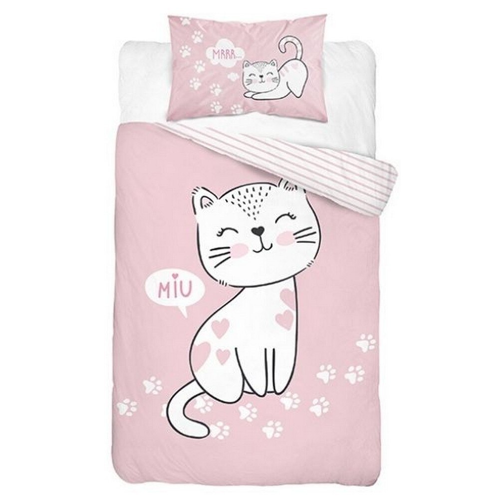Lenjerie de pat copii Detexpol, Pisoi Miu, Bumbac, Roz, 135x100cm