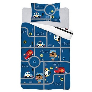 Lenjerie de pat pentru copii Detexpol, Pompieri/Politie, Bumbac, 100x135cm Lenjerie de pat pentru copii Detexpol, Pompieri/Politie, Bumbac, 100x135cm