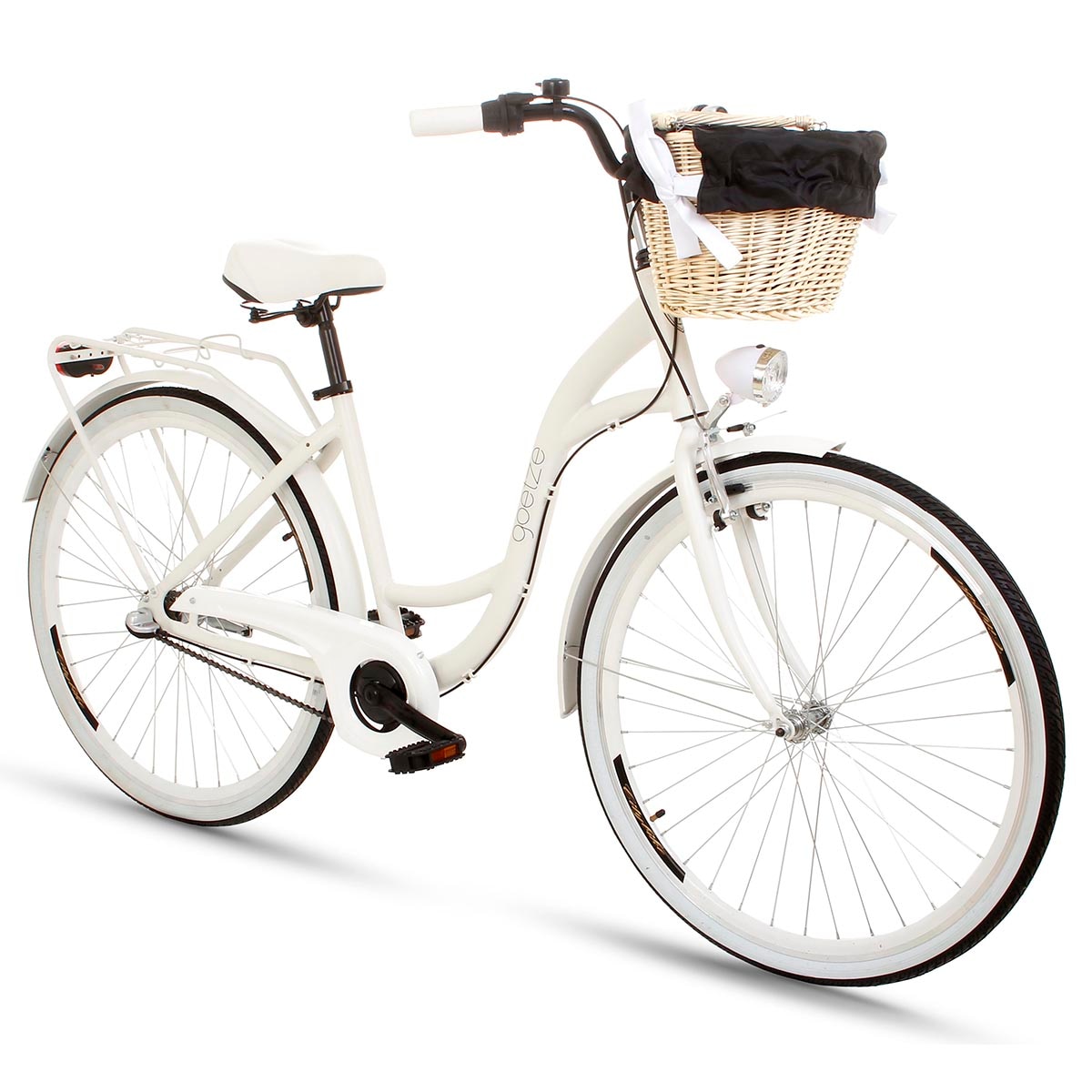overthrow spouse dash Bicicleta Dama Aluminiu cu Cos Goetze® Style, 3 viteze, 160-185 cm  inaltime, Roti din aluminiu marimea 28", Lumini cu leduri, Alb - eMAG.ro