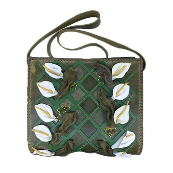 Poseta cu flori, din piele, verde, AG Design, dimensiune 26.5/24/13.5 cm Poseta cu flori, din piele, verde, AG Design, dimensiune 26.5/24/13.5 cm