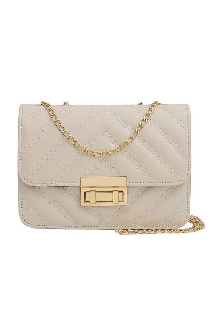 Geanta de dama Kylie alb unt din piele ecologica cu lant metalic, 20 x 15 x 7 cm