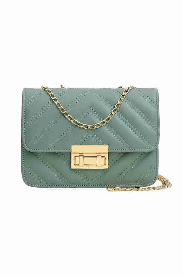 Geanta de dama Kylie turcoaz din piele ecologica cu lant metalic, 20 x 15 x 7 cm