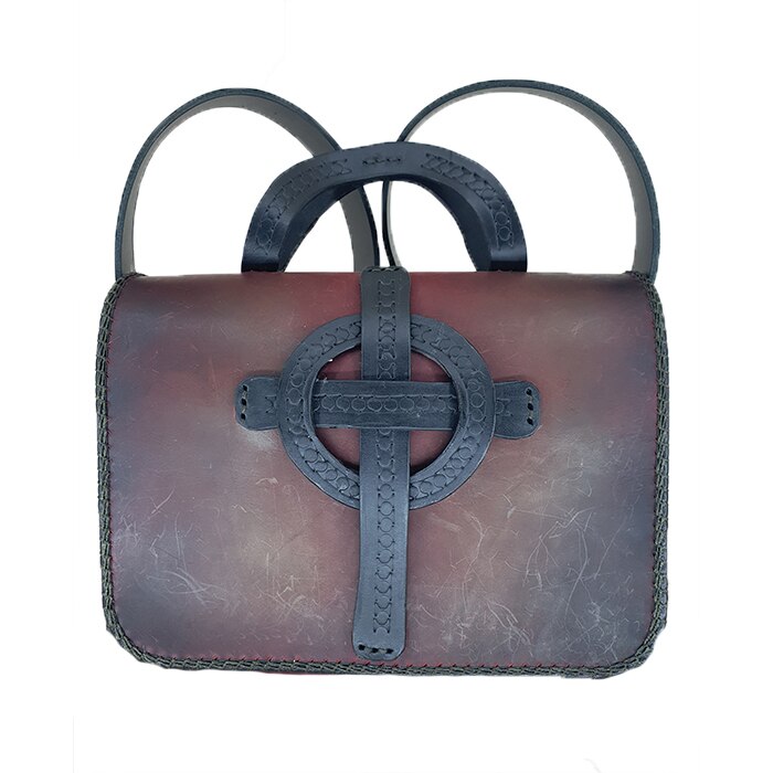 Poseta pictata, din piele, handmade, culoare visinie, AG Design, dimensiune 26/20.5/10.5 cm