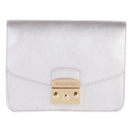 Poseta din piele naturala, Rossi, RSS85307, 21x15x9, Argintiu
