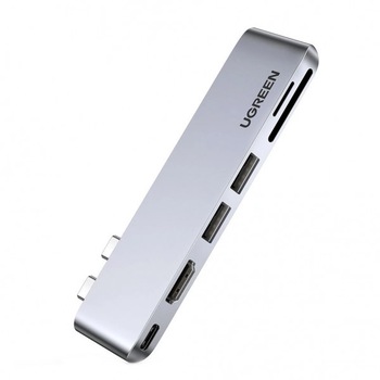 Hub 6 in 1 USB-C, HDMI, USB 3.0 pentru Macbook 2016 - 2020, Ugreen, Grey Hub 6 in 1 USB-C, HDMI, USB 3.0 pentru Macbook 2016 - 2020, Ugreen, Grey