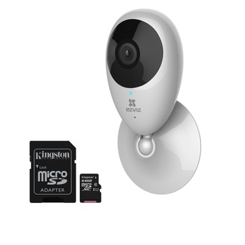 Kit Camera supraveghere IP Wi-Fi 1 MP, IR 7.5 m, 2.8 mm, slot card, microfon, audio bidirectional, usor de configurat card microSD 64GB inclus Kit Camera supraveghere IP Wi-Fi 1 MP, IR 7.5 m, 2.8 mm, slot card, microfon, audio bidirectional, usor de configurat card microSD 64GB inclus