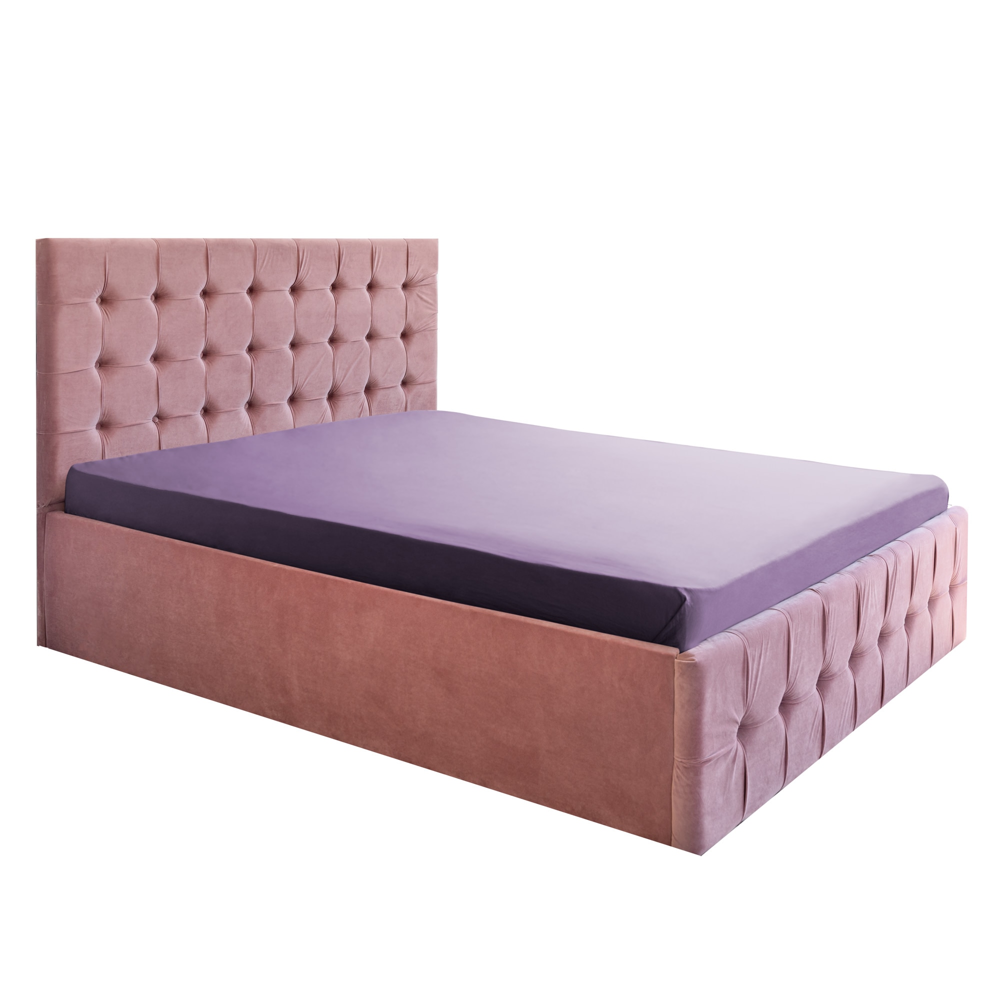 Pat Vera dublu cu somiera si spatiu de depozitare, roz, 200x200 cm