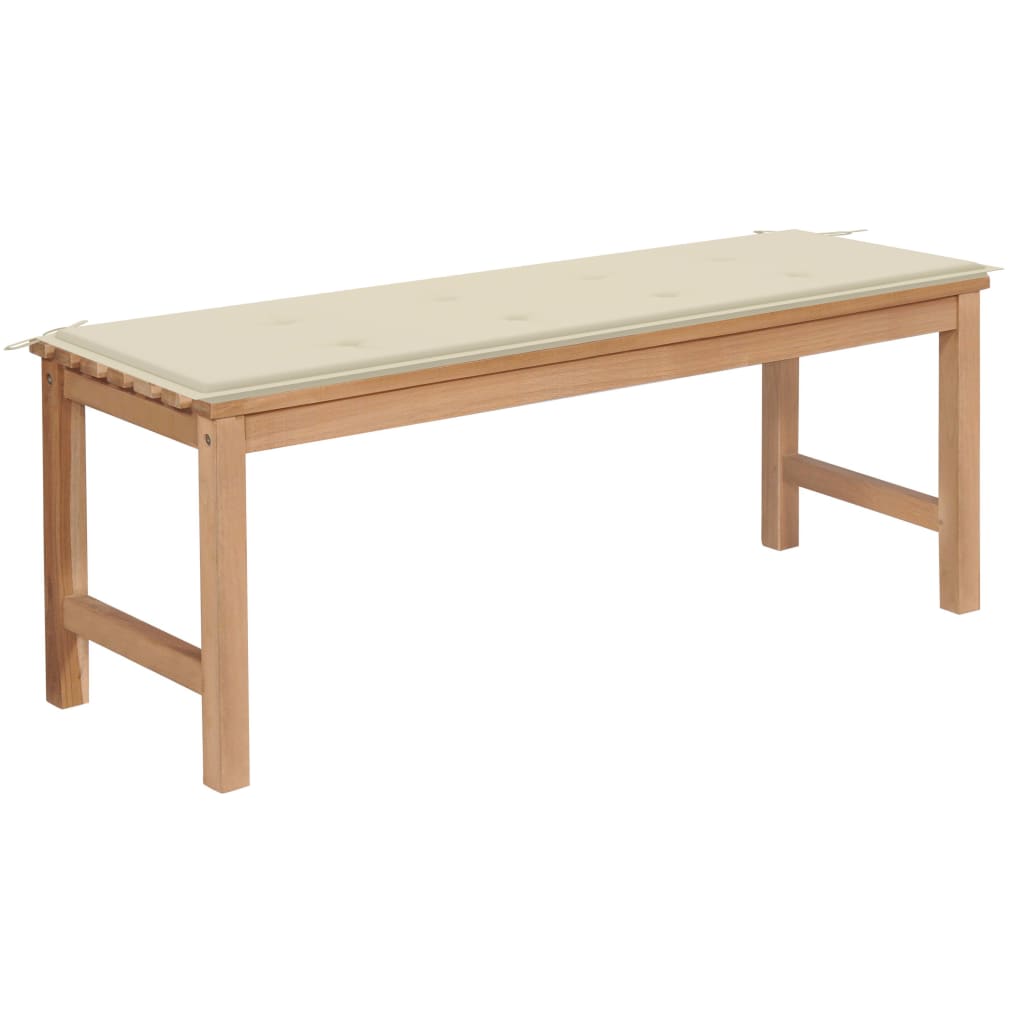 Banca de gradina cu perna sezut, vidaXL, Lemn de tec, 120 x 40 x 45 cm, Maro/Crem