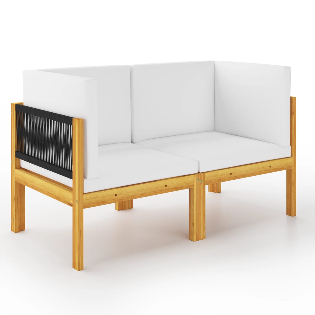Banca de gradina cu perne, vidaXL, Lemn de acacia/Poliester, 130 x 130 x 65 cm, Maro/Crem
