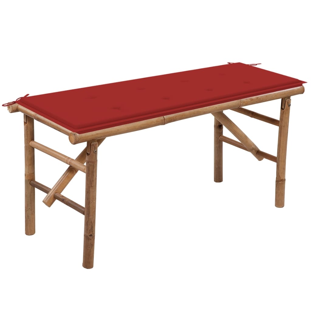 Banca de gradina , pliabila, vidaXL, Bambus, 118 x 38 x 45 cm, 4 cm, Maro/Rosu