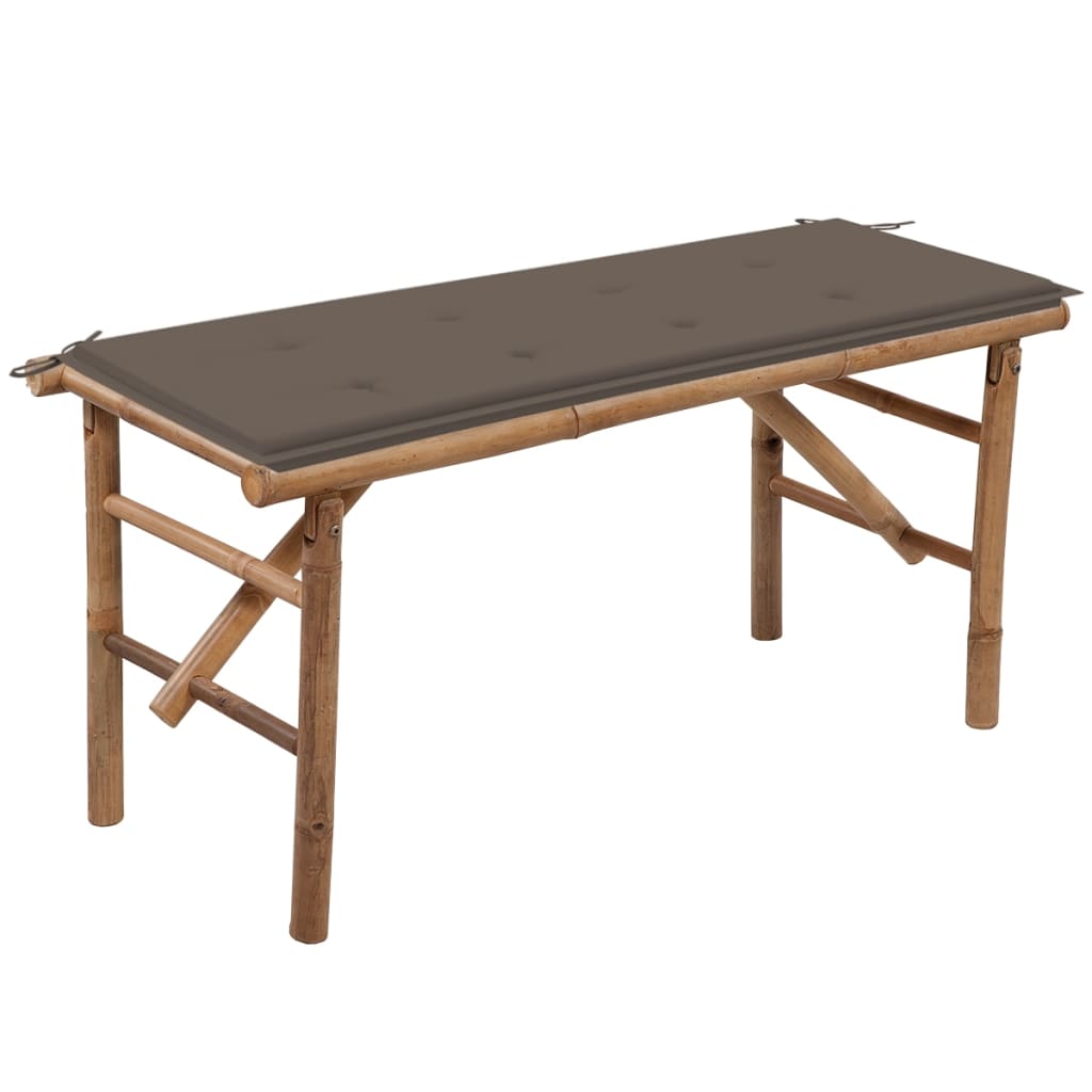Banca de gradina , pliabila, vidaXL, Bambus, 118 x 38 x 45 cm, 4 cm, Maro/Gri taupe