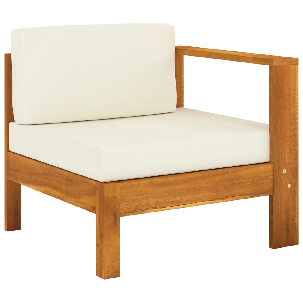 Canapea de mijloc cu cotiera stanga, vidaXL, Lemn masiv de acacia/Poliester, 70 x 65 x 60 cm, Maro/Crem